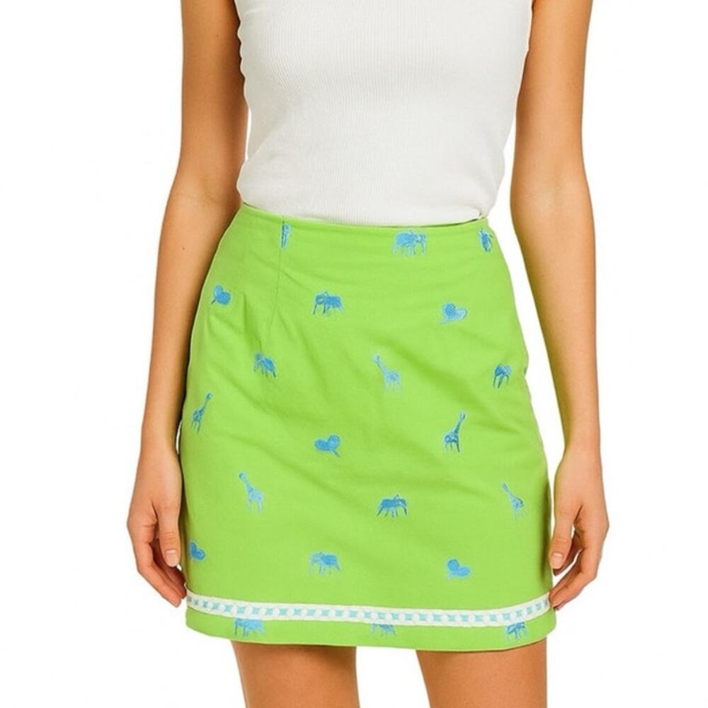 Vintage Lilly Pulitzer White Label Embroidered Safari Mini Skirt Size 0